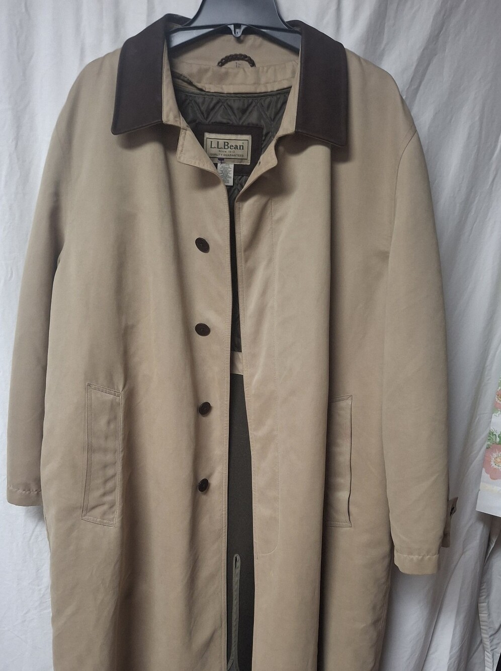 Vintage LL Bean Mens Trench Coat XL Regular Tan Made in USA Removable Lining